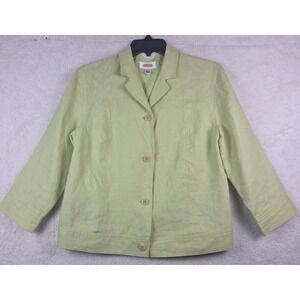 Talbots Womens Irish Linen 100% Light Blazer Jacket Button Up V Neck Lime Green